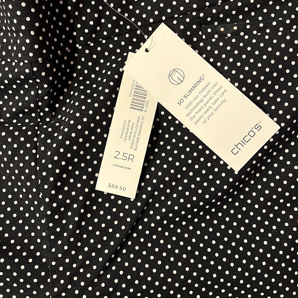 Chico’s So Slimming Brigitte Mini Dot Slim Ankle Pant Black and White Polka Dot